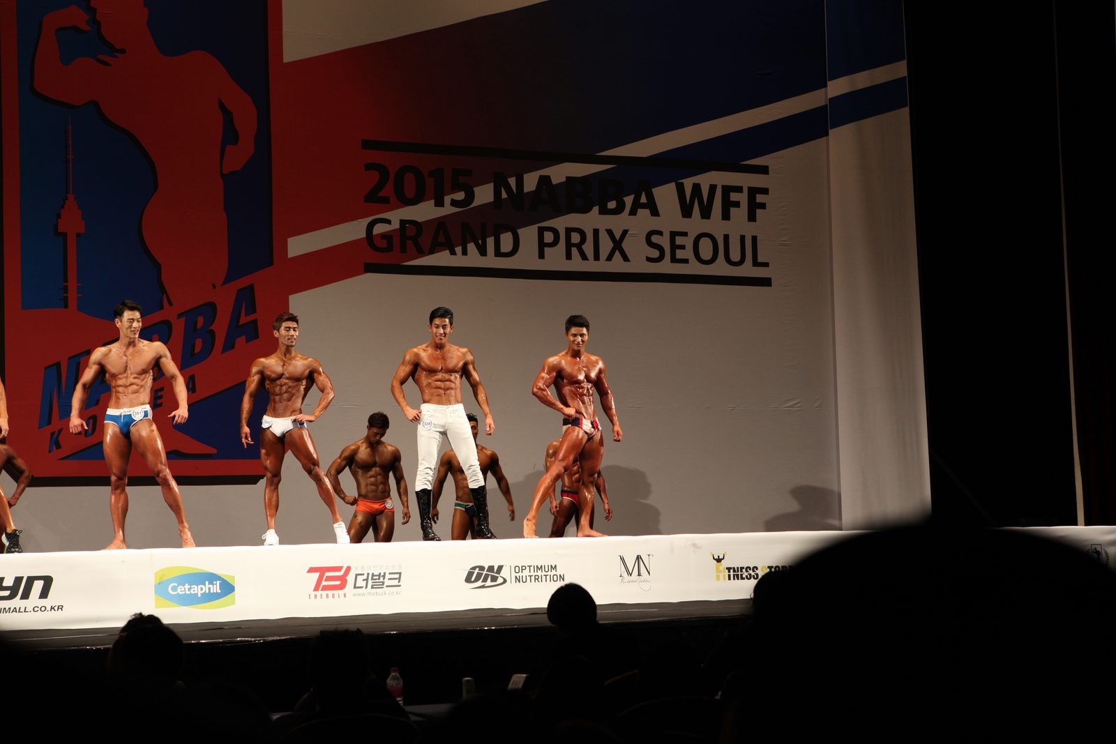 2015년 서울 코엑스 NABBA WFF 대회 무대에 선 선수들